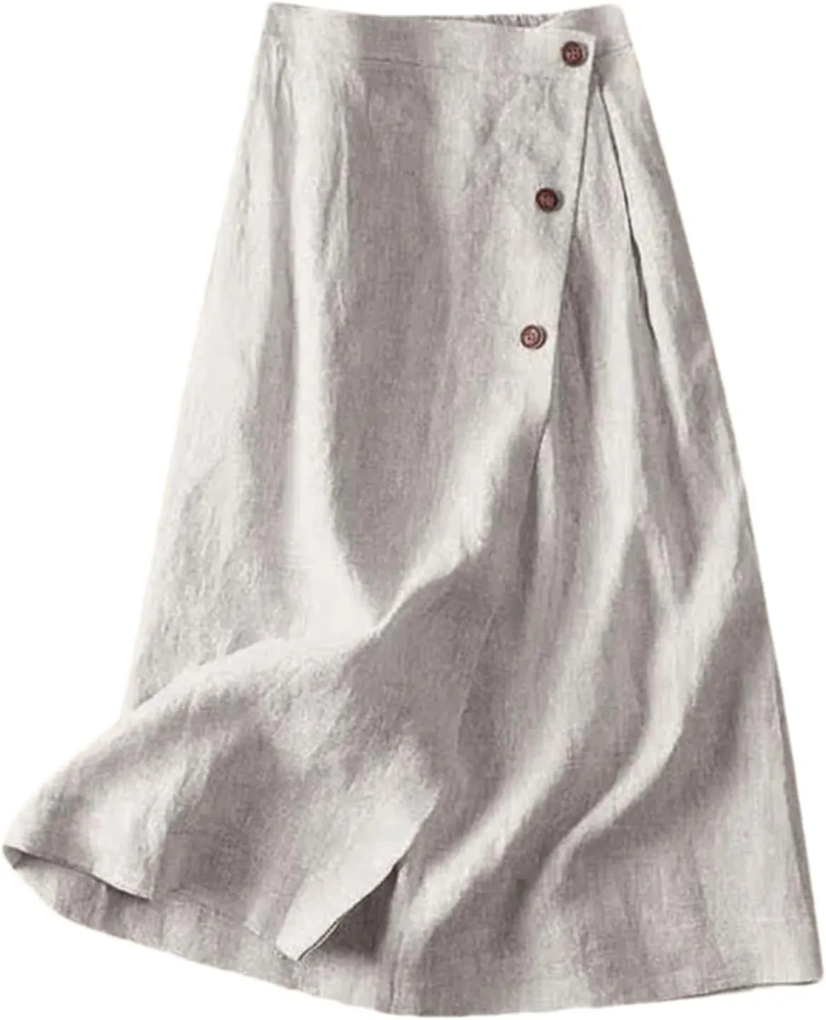 Women's Cotton Linen Loose Fit Swing Skirt - Midi Length Button Front Elegant for Office Daily