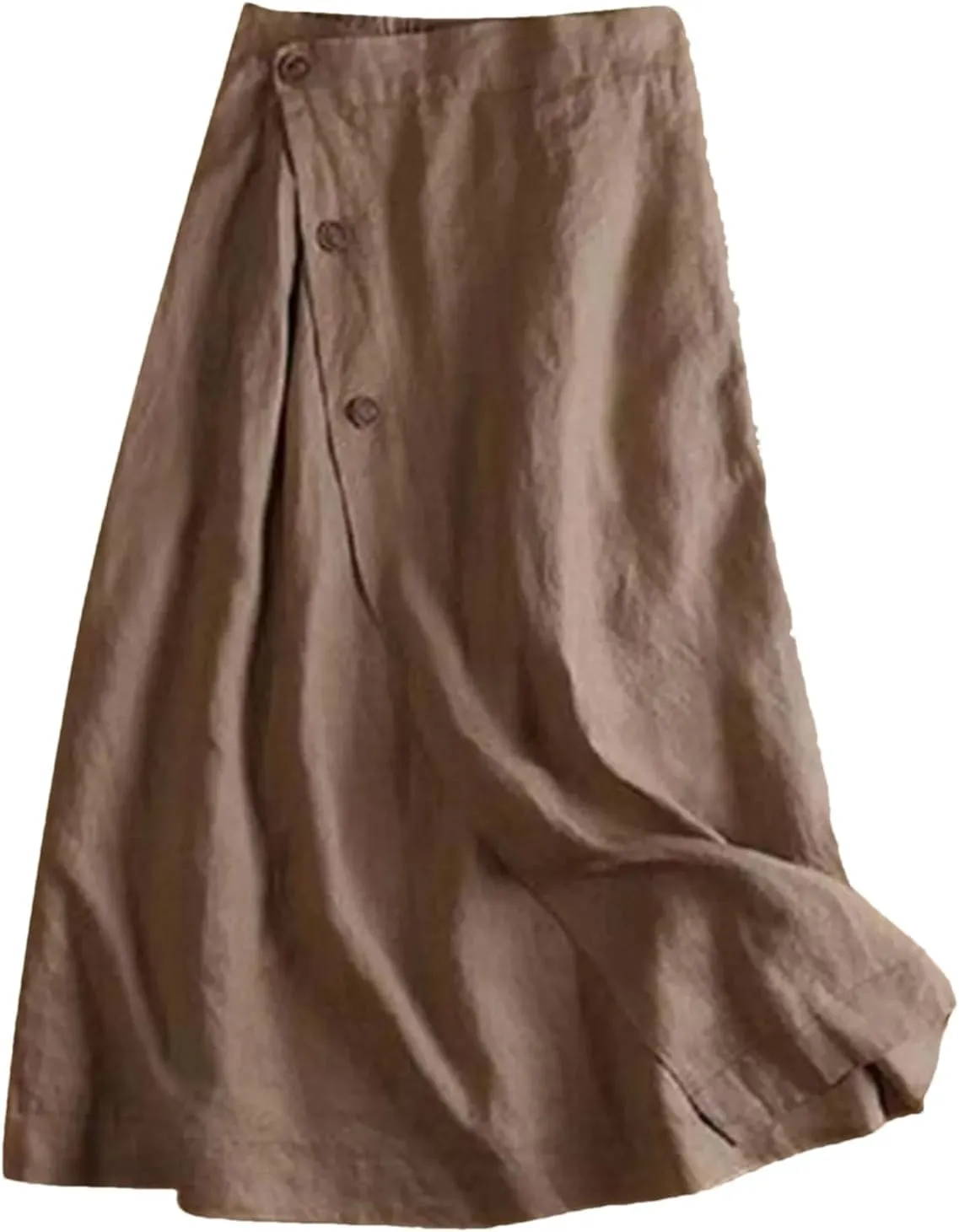 Women's Cotton Linen Loose Fit Swing Skirt - Midi Length Button Front Elegant for Office Daily