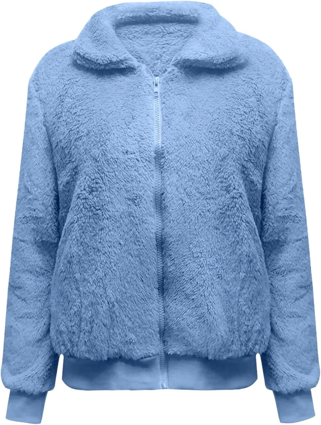 Women's Cropped Sherpa Jackets Winter Zip Up Lapel Fleece Warm Fuzzy Long Sleeve Coats Fuffy Plush Thermal Outwear