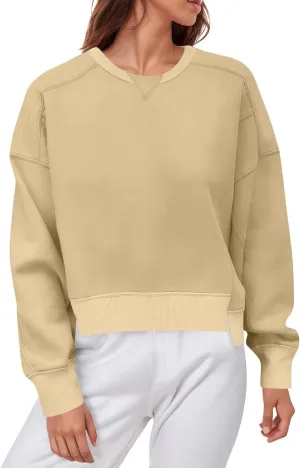 Women's Cropped Sweatshirts Crewneck Oversized Sweatshirt Fleece Workout Pullover Tops Fall Outfits for Women 2024