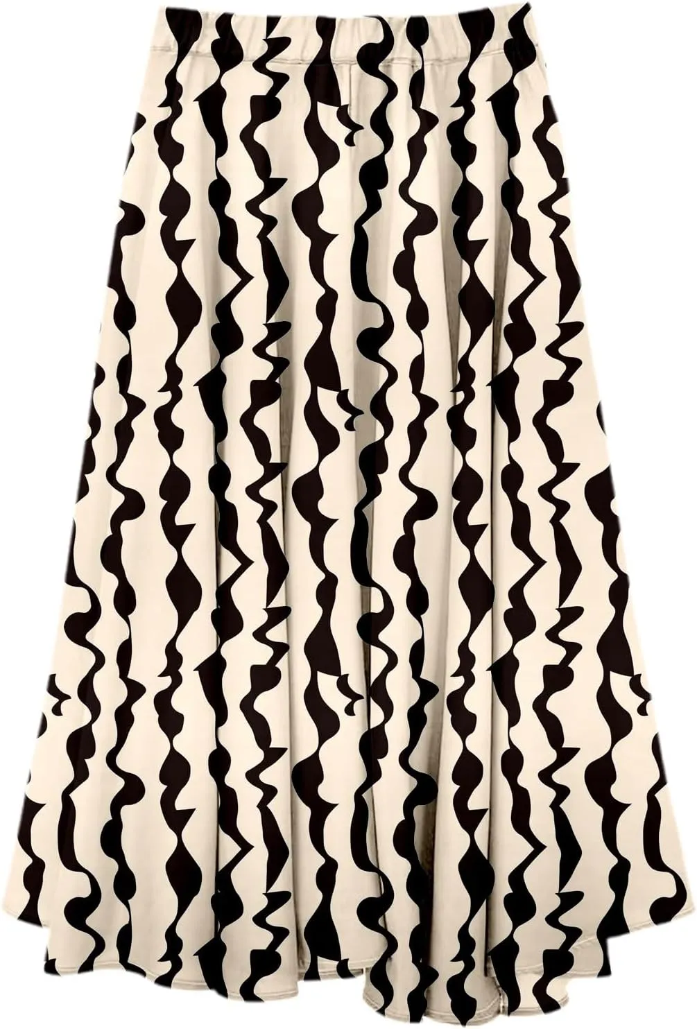 Women's Elastic High Waist Retro Pleated A-Line Flared Maxi Skirt Casual Beach Vacation Floral Boho Flowy Dress