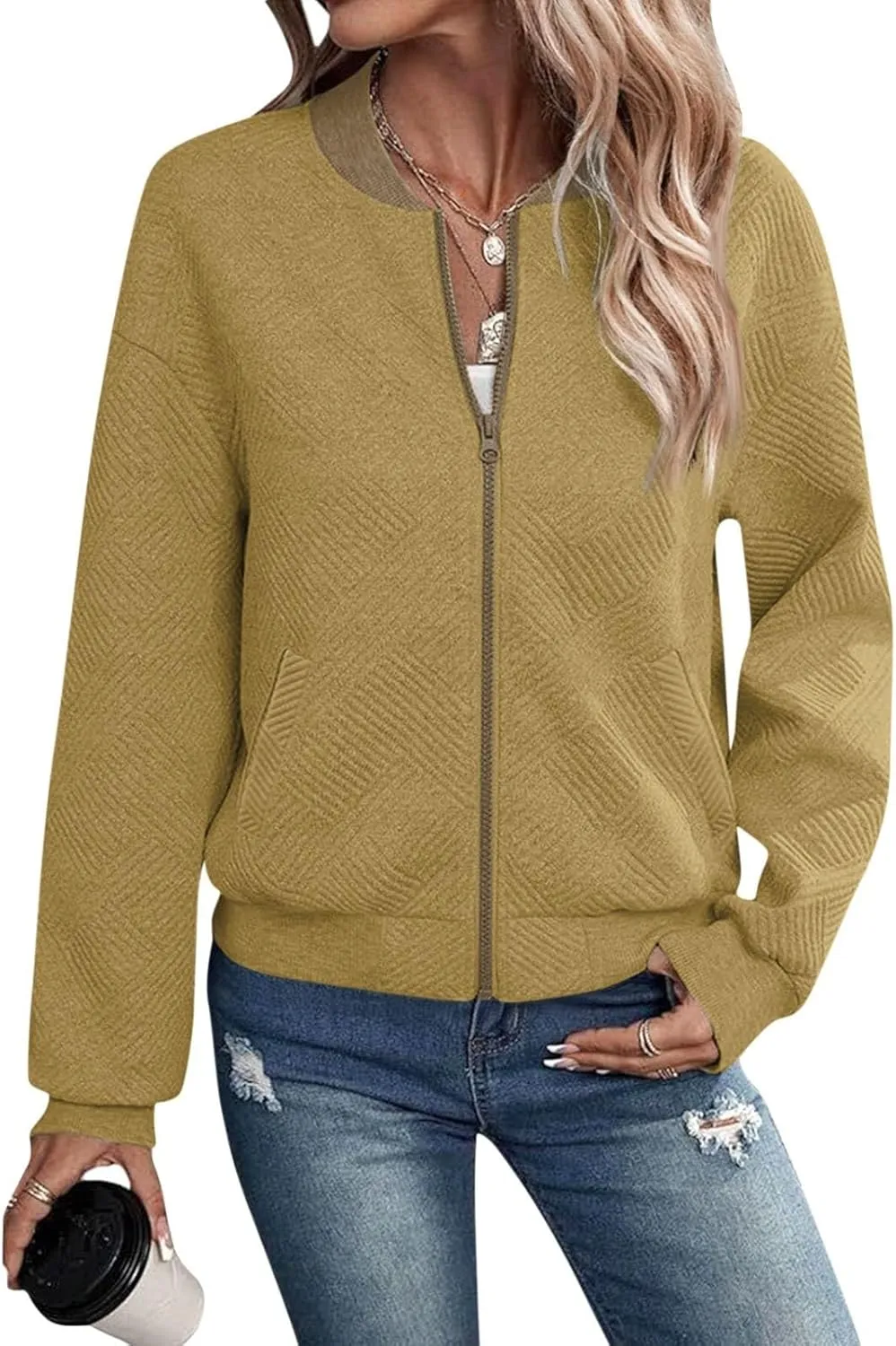 Womens Fashion 2024 Long Sleeve Zip Up Cardigan Sweatshirts Casual Cropped Pullover Jackets With Pockets