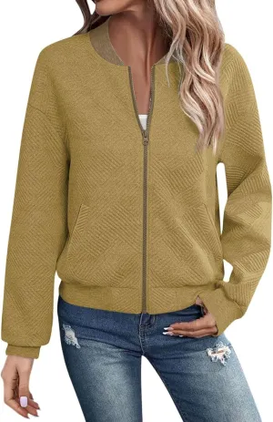 Womens Fashion 2024 Long Sleeve Zip Up Cardigan Sweatshirts Casual Cropped Pullover Jackets With Pockets