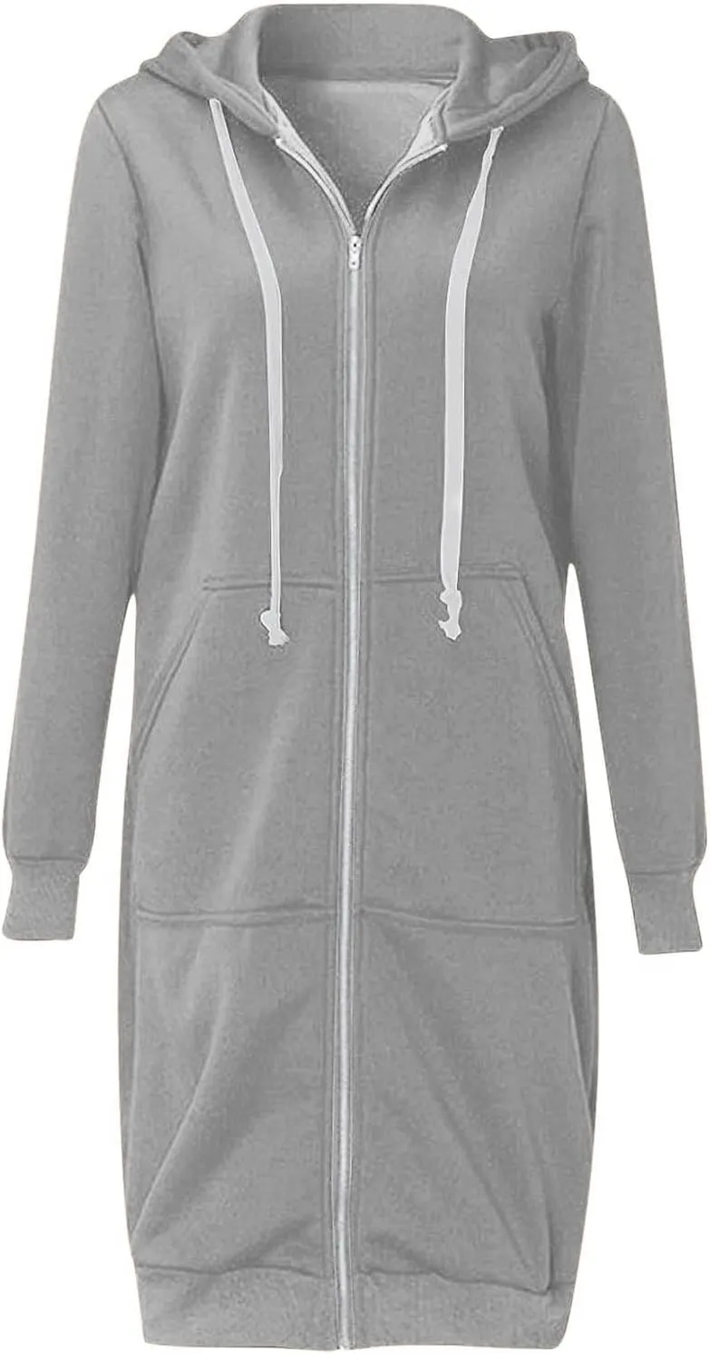 Women's Fashion Hoodies & Sweatshirts Oversized Zip Up Hooded Long Sweatshirt Casual Loose Drawstring Jackets Outwear