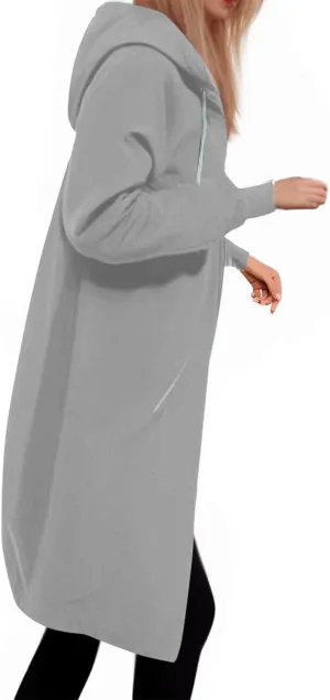 Women's Fashion Hoodies & Sweatshirts Oversized Zip Up Hooded Long Sweatshirt Casual Loose Drawstring Jackets Outwear
