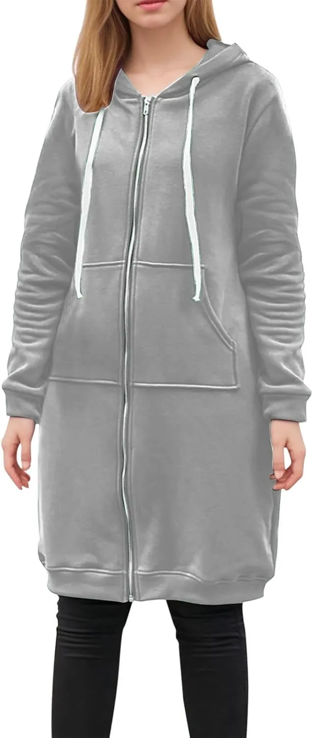Women's Fashion Hoodies & Sweatshirts Oversized Zip Up Hooded Long Sweatshirt Casual Loose Drawstring Jackets Outwear