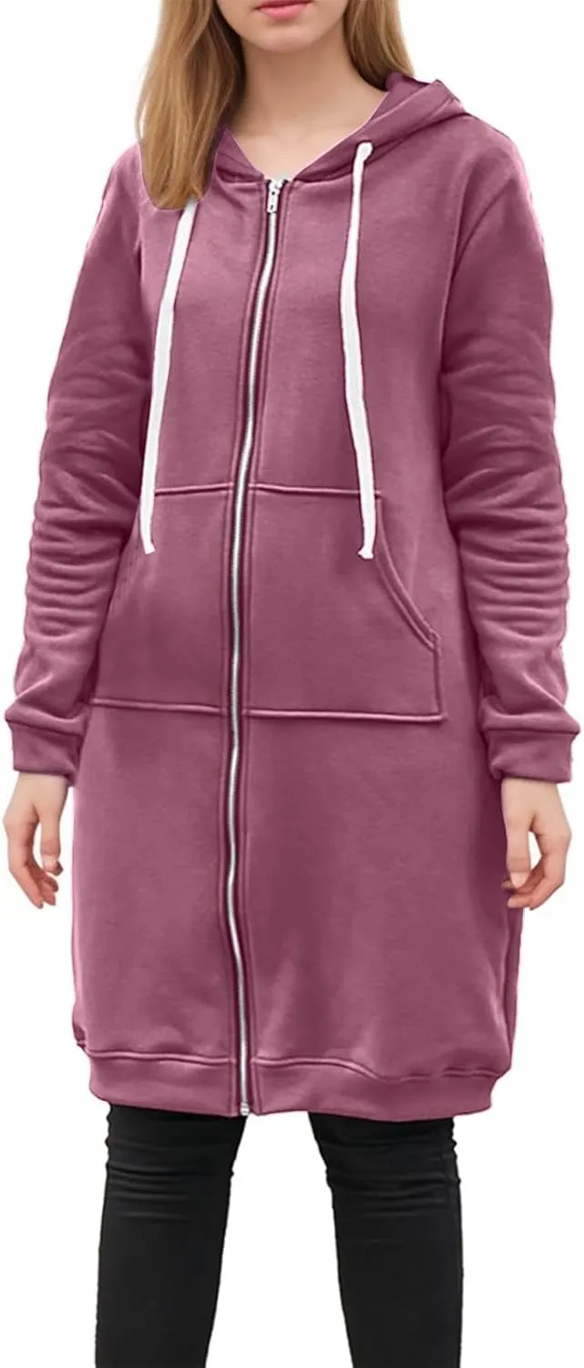 Women's Fashion Hoodies & Sweatshirts Oversized Zip Up Hooded Long Sweatshirt Casual Loose Drawstring Jackets Outwear