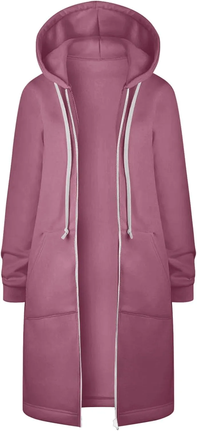 Women's Fashion Hoodies & Sweatshirts Oversized Zip Up Hooded Long Sweatshirt Casual Loose Drawstring Jackets Outwear