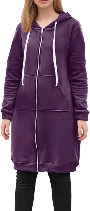 Women's Fashion Hoodies & Sweatshirts Oversized Zip Up Hooded Long Sweatshirt Casual Loose Drawstring Jackets Outwear
