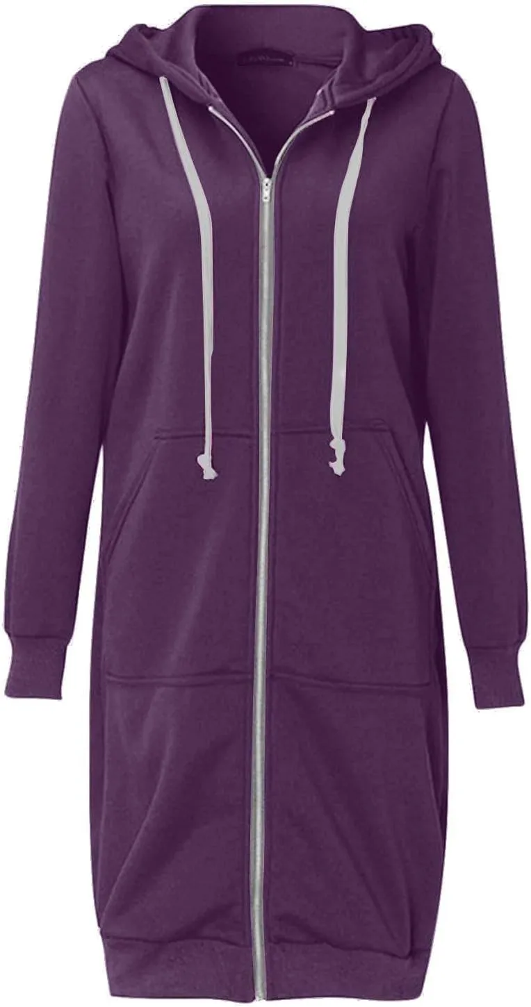 Women's Fashion Hoodies & Sweatshirts Oversized Zip Up Hooded Long Sweatshirt Casual Loose Drawstring Jackets Outwear