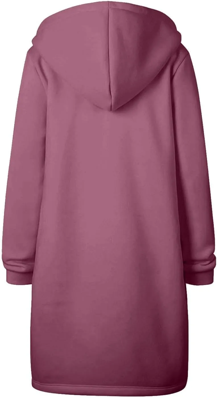 Women's Fashion Hoodies & Sweatshirts Oversized Zip Up Hooded Long Sweatshirt Casual Loose Drawstring Jackets Outwear