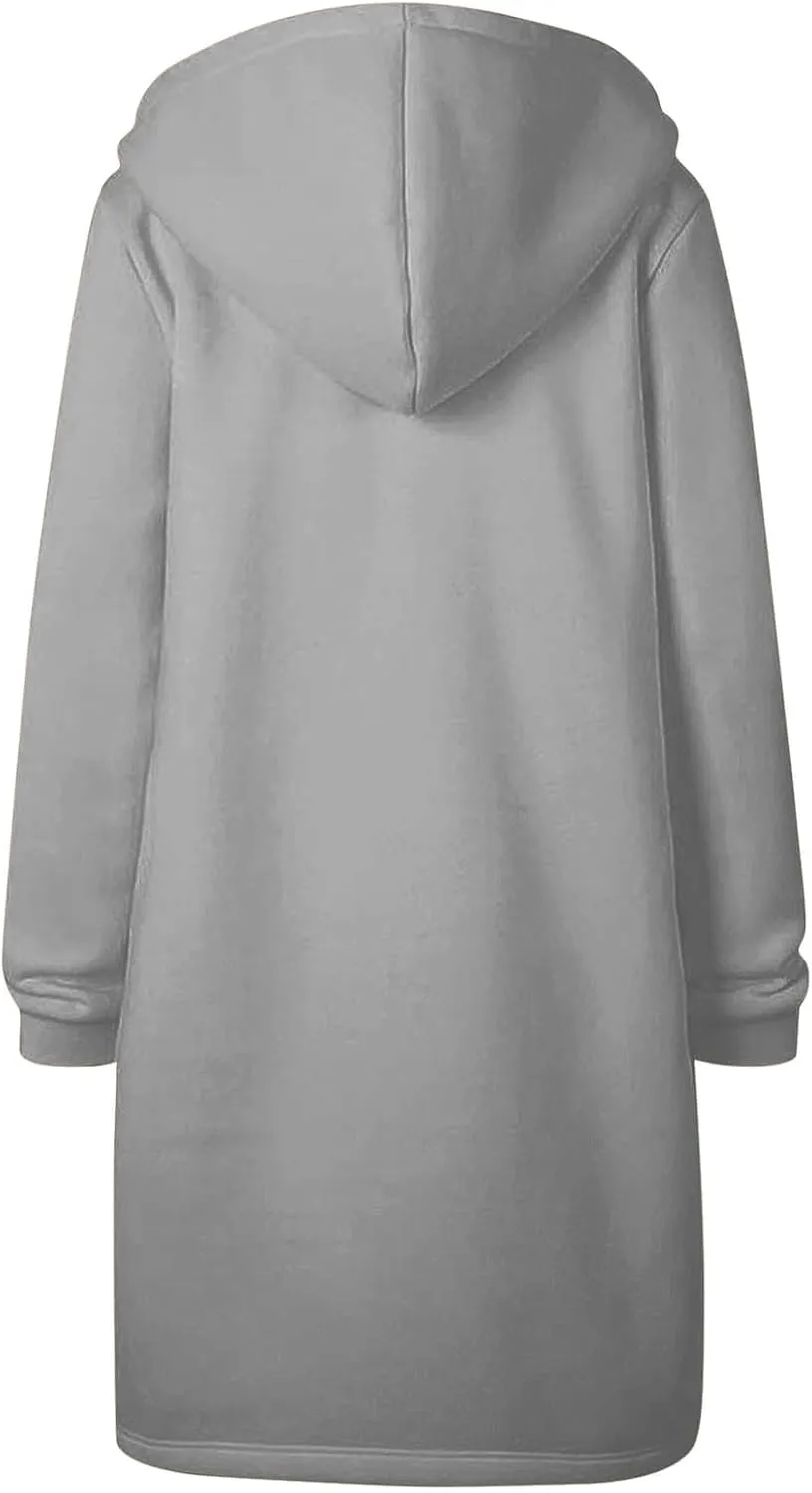 Women's Fashion Hoodies & Sweatshirts Oversized Zip Up Hooded Long Sweatshirt Casual Loose Drawstring Jackets Outwear