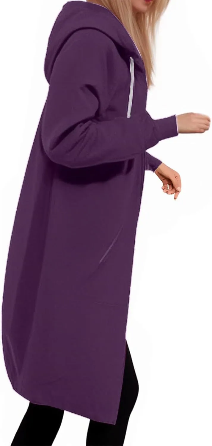 Women's Fashion Hoodies & Sweatshirts Oversized Zip Up Hooded Long Sweatshirt Casual Loose Drawstring Jackets Outwear