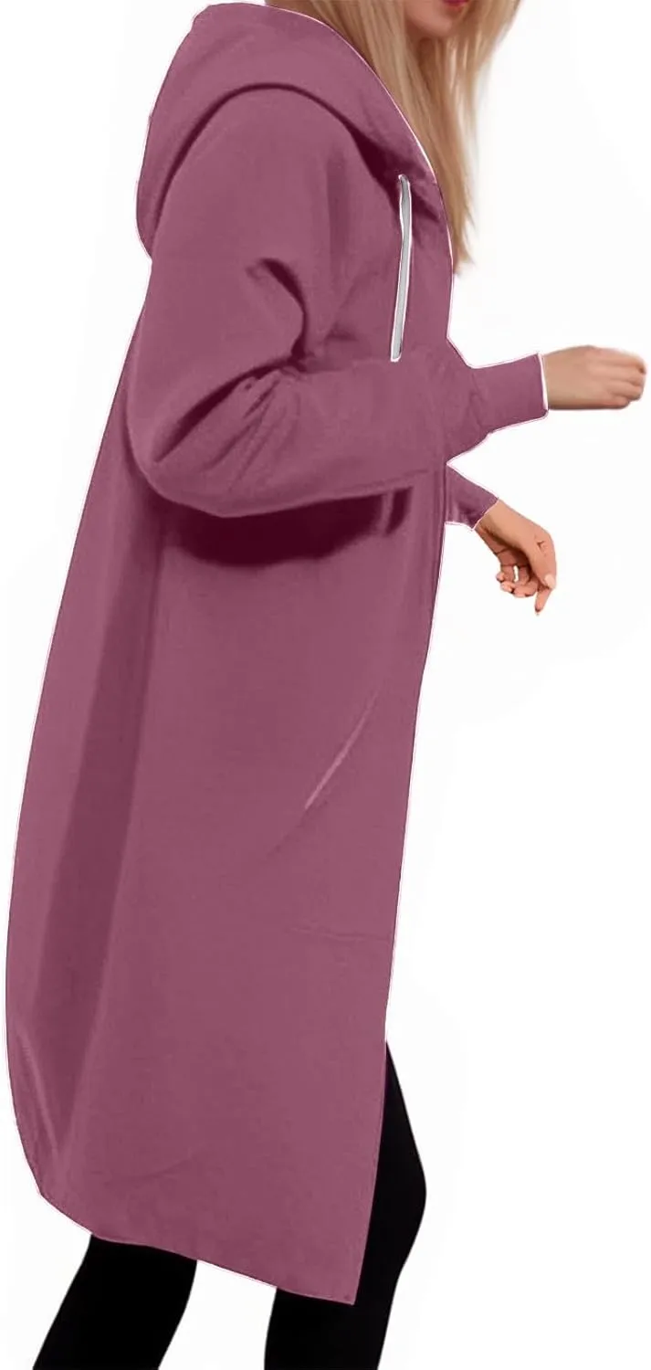 Women's Fashion Hoodies & Sweatshirts Oversized Zip Up Hooded Long Sweatshirt Casual Loose Drawstring Jackets Outwear