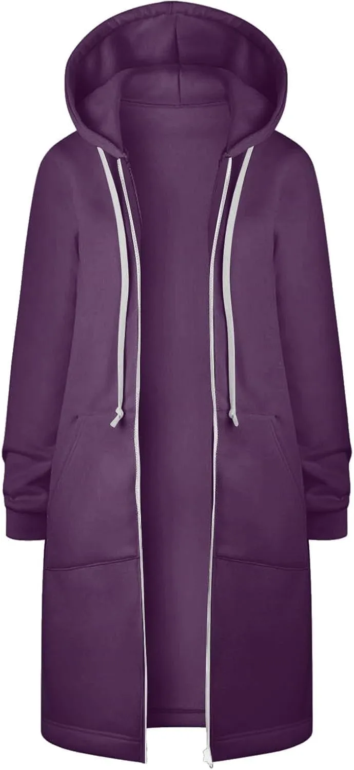Women's Fashion Hoodies & Sweatshirts Oversized Zip Up Hooded Long Sweatshirt Casual Loose Drawstring Jackets Outwear