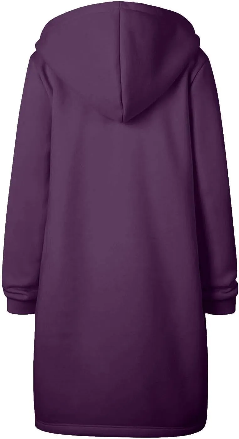 Women's Fashion Hoodies & Sweatshirts Oversized Zip Up Hooded Long Sweatshirt Casual Loose Drawstring Jackets Outwear