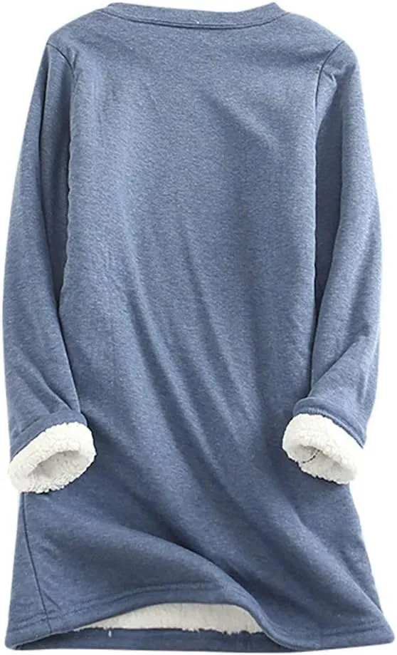Women's Fleece Lined Crewneck Sweatshirt Long Sleeve Casual Warm 2024 Winter Fall Pullover Tops