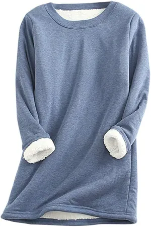 Women's Fleece Lined Crewneck Sweatshirt Long Sleeve Casual Warm 2024 Winter Fall Pullover Tops