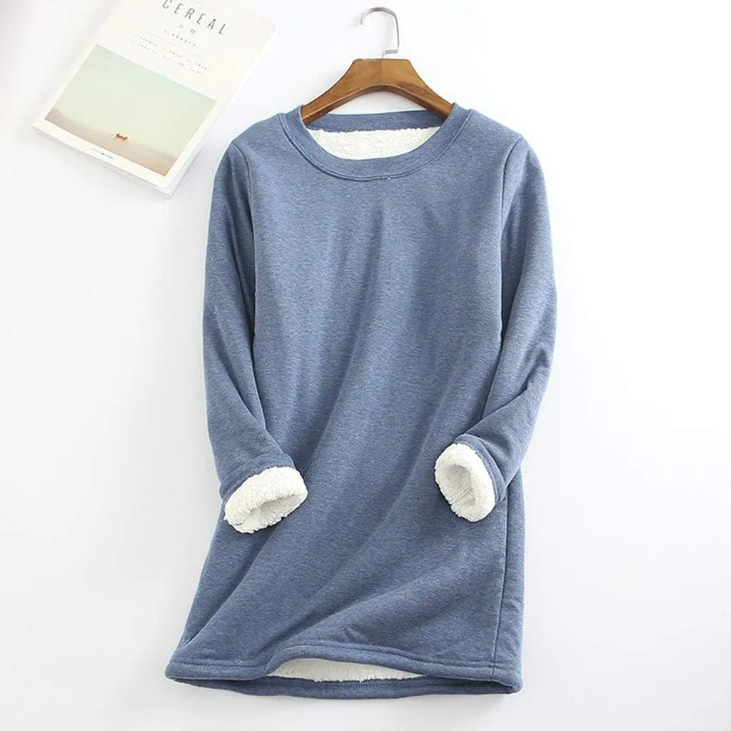 Women's Fleece Lined Crewneck Sweatshirt Long Sleeve Casual Warm 2024 Winter Fall Pullover Tops