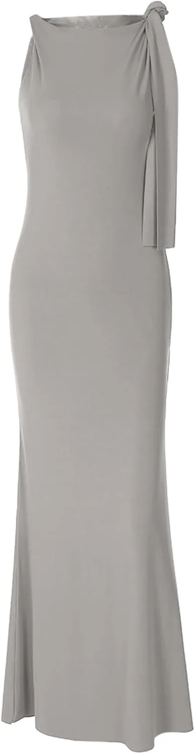 Women's Formal Dresses Elegant Bodycon Bow Straps Sleeveless Prom Dress for Wedding Guset Girls Night Out Outfits for Women