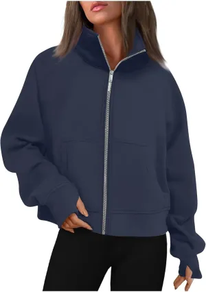 Women's Full Zip Up Sweatshirt Jackets Oversized Fleece Long Sleeve Tops With Pockets Thumb Hole Fall Outfits Clothes