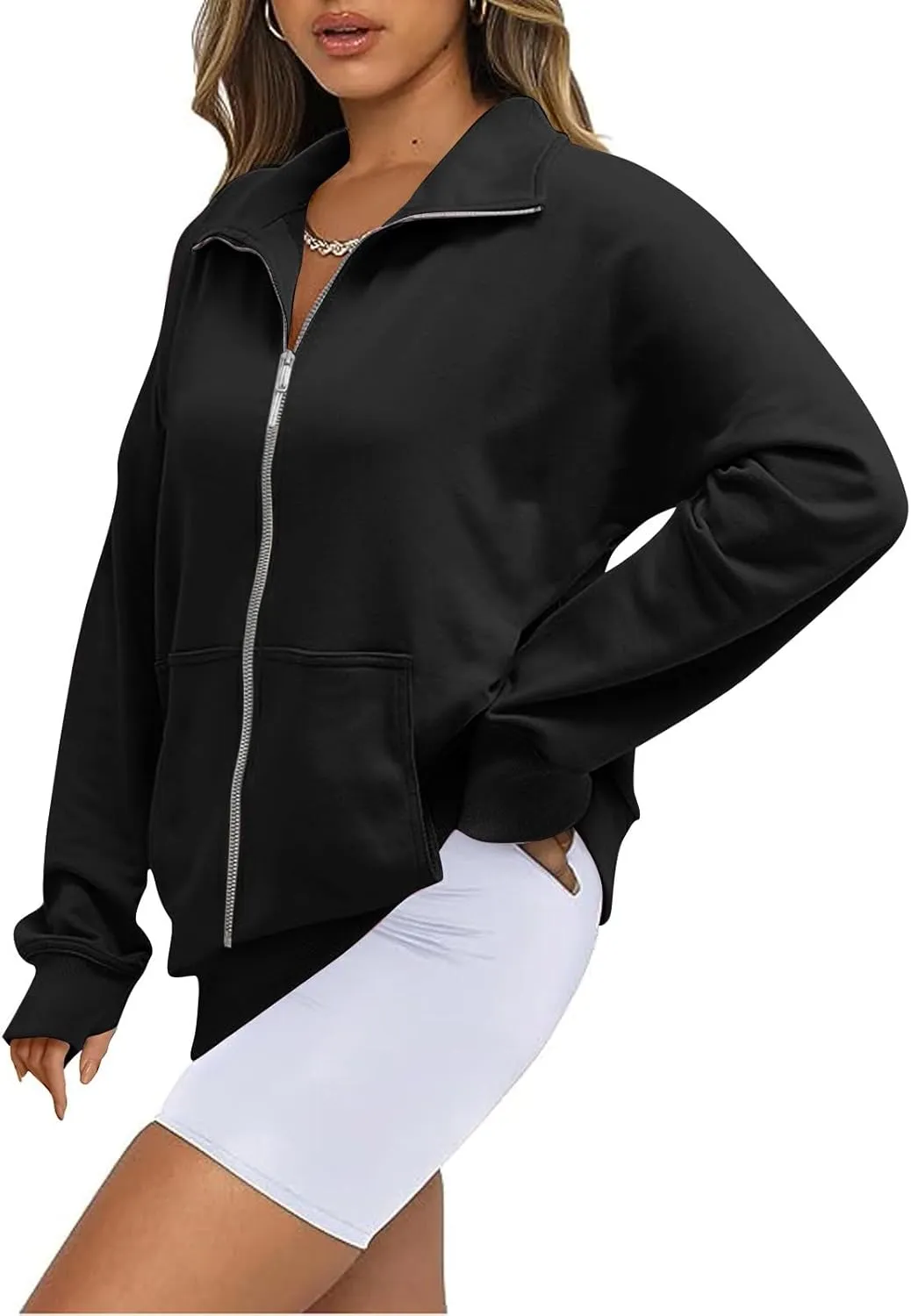 Womens Half Zip Pullovers Casual Long Sleeve Pullover Sweatshirt Thumb Hole Cropped Sweatshirts with Pocket