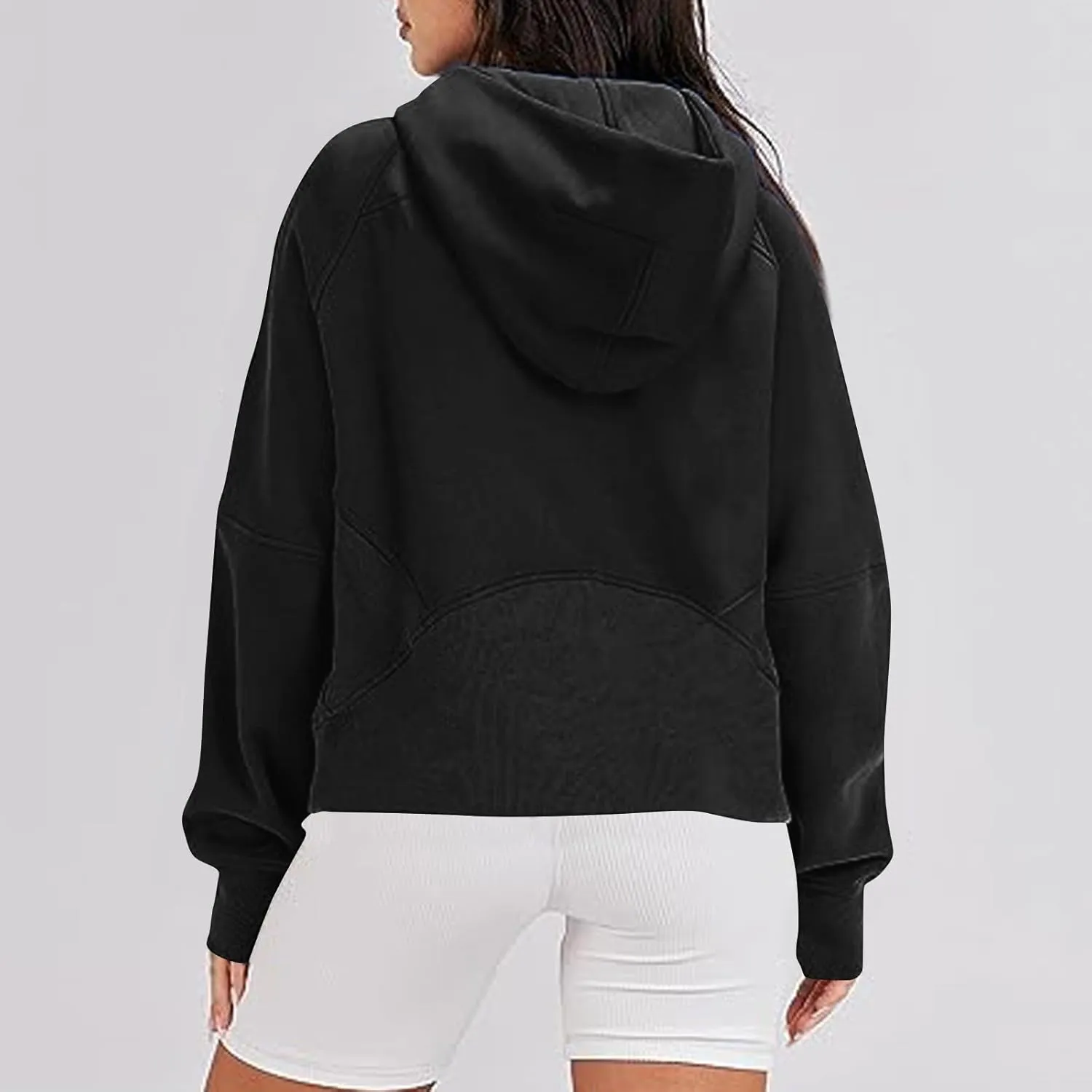 Womens Half Zip Pullovers Casual Long Sleeve Pullover Sweatshirt Thumb Hole Cropped Sweatshirts with Pocket