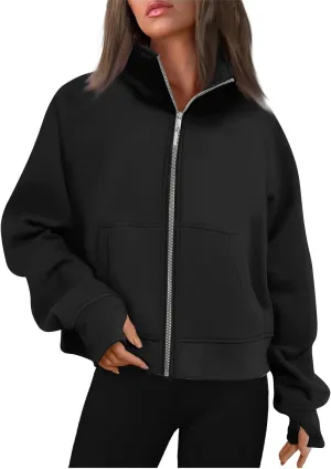 Womens Half Zip Pullovers Casual Long Sleeve Pullover Sweatshirt Thumb Hole Cropped Sweatshirts with Pocket