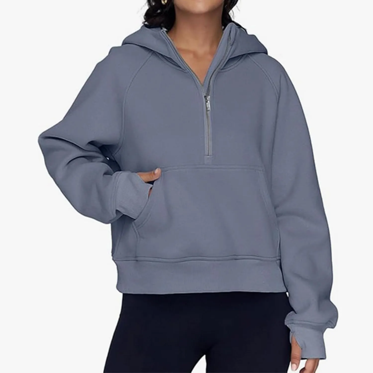 Womens Half Zipper Sweatshirts Oversized Solid Hoodies Casual Comfy Long Sleeve Pullovers with Pockets Fall Outerwear