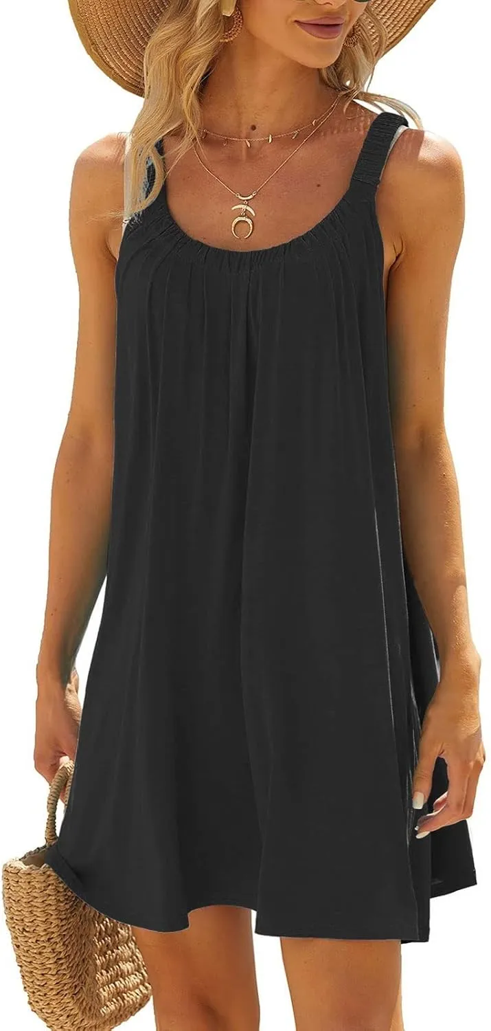 Womens Hawaiian Dresses Retro Classic Scoop Neck Tank Mini Beach Dress Summer Casual Cover Ups for Women