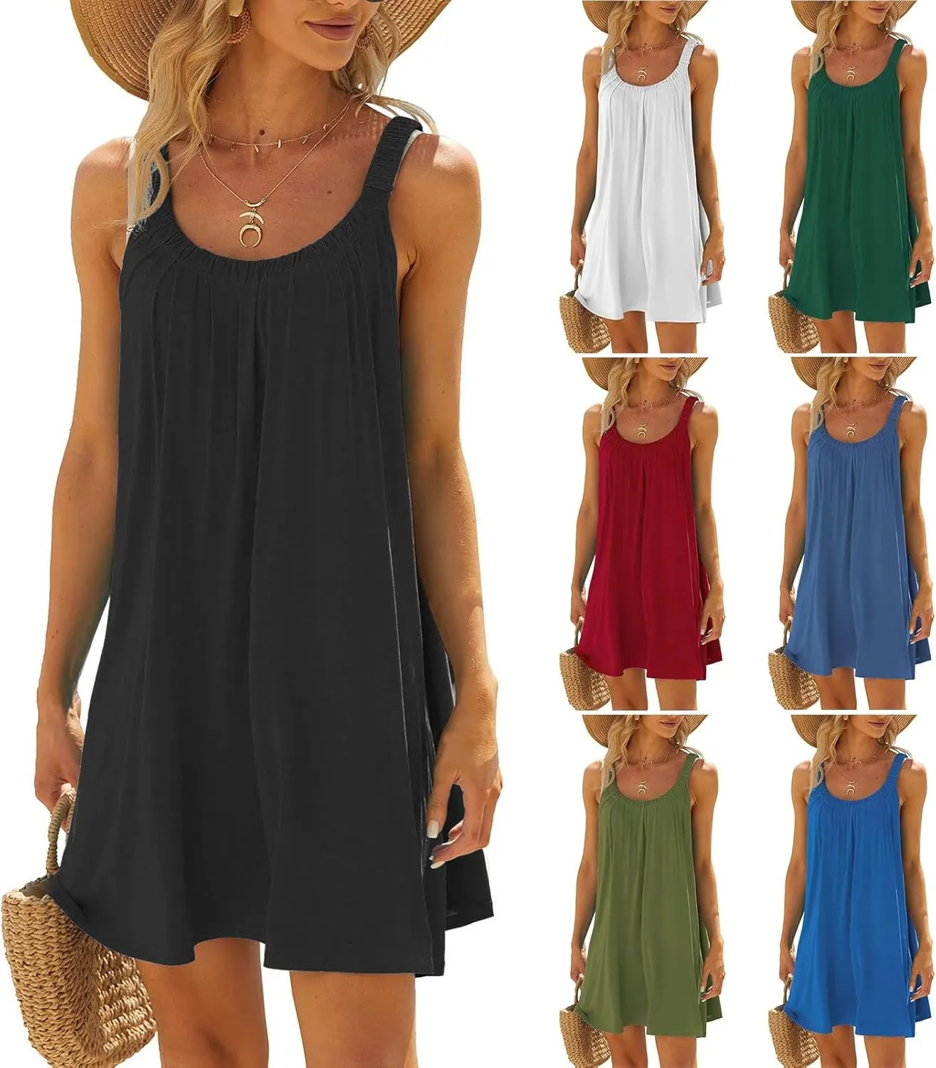 Womens Hawaiian Dresses Retro Classic Scoop Neck Tank Mini Beach Dress Summer Casual Cover Ups for Women