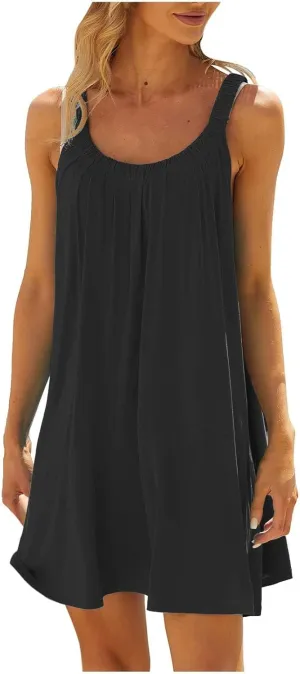 Womens Hawaiian Dresses Retro Classic Scoop Neck Tank Mini Beach Dress Summer Casual Cover Ups for Women