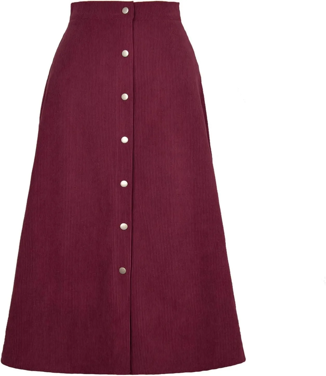 Women's High Waist Corduroy Midi Skirt Button Front A-Line Belted Long Skirts Dressy Casual Work Office Trendy Skirt
