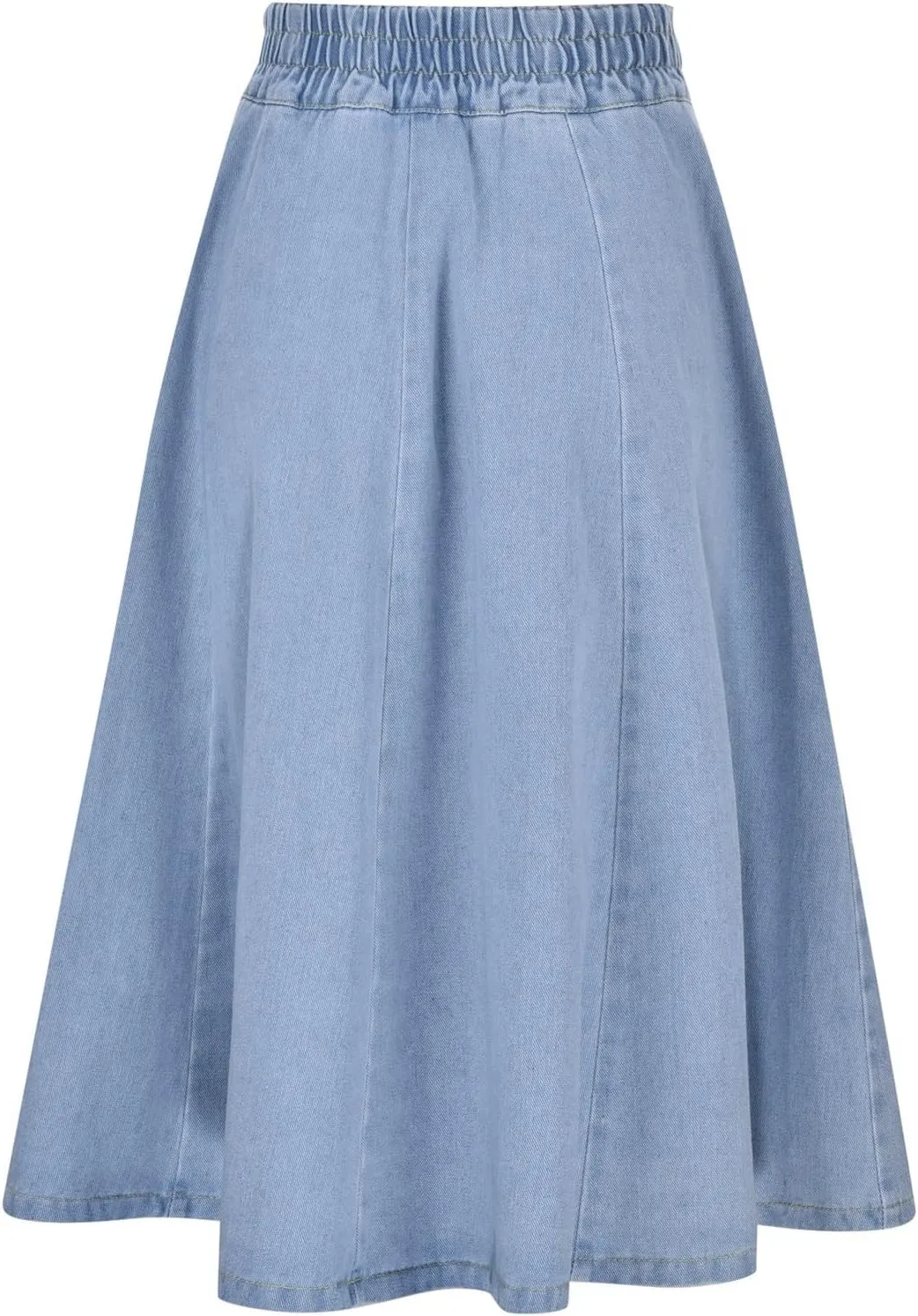 Women's High Waist Jean Skirt Casual Basic Pleated A Line Midi Denim Skirts Button Front Flowy Jean Skirts