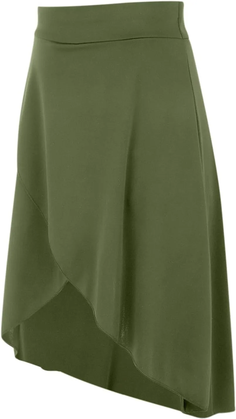 Women's High Waisted Ruffled Asymmetric Hem Long Skirt Split High Low Stretchy Skirt Handkerchief Hemline Midi Skirt