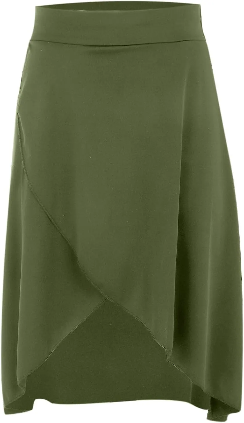 Women's High Waisted Ruffled Asymmetric Hem Long Skirt Split High Low Stretchy Skirt Handkerchief Hemline Midi Skirt