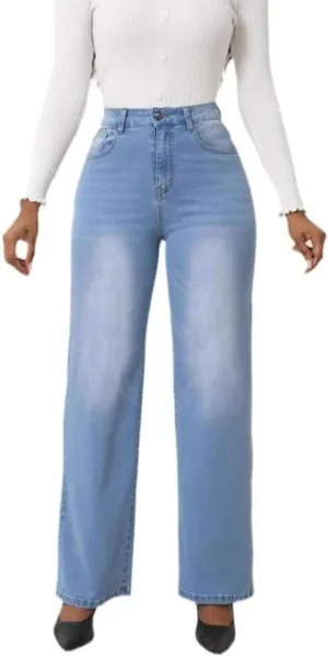Women's Jeans High Waisted Straight Wide Leg Stretchy Loose Denim Pants