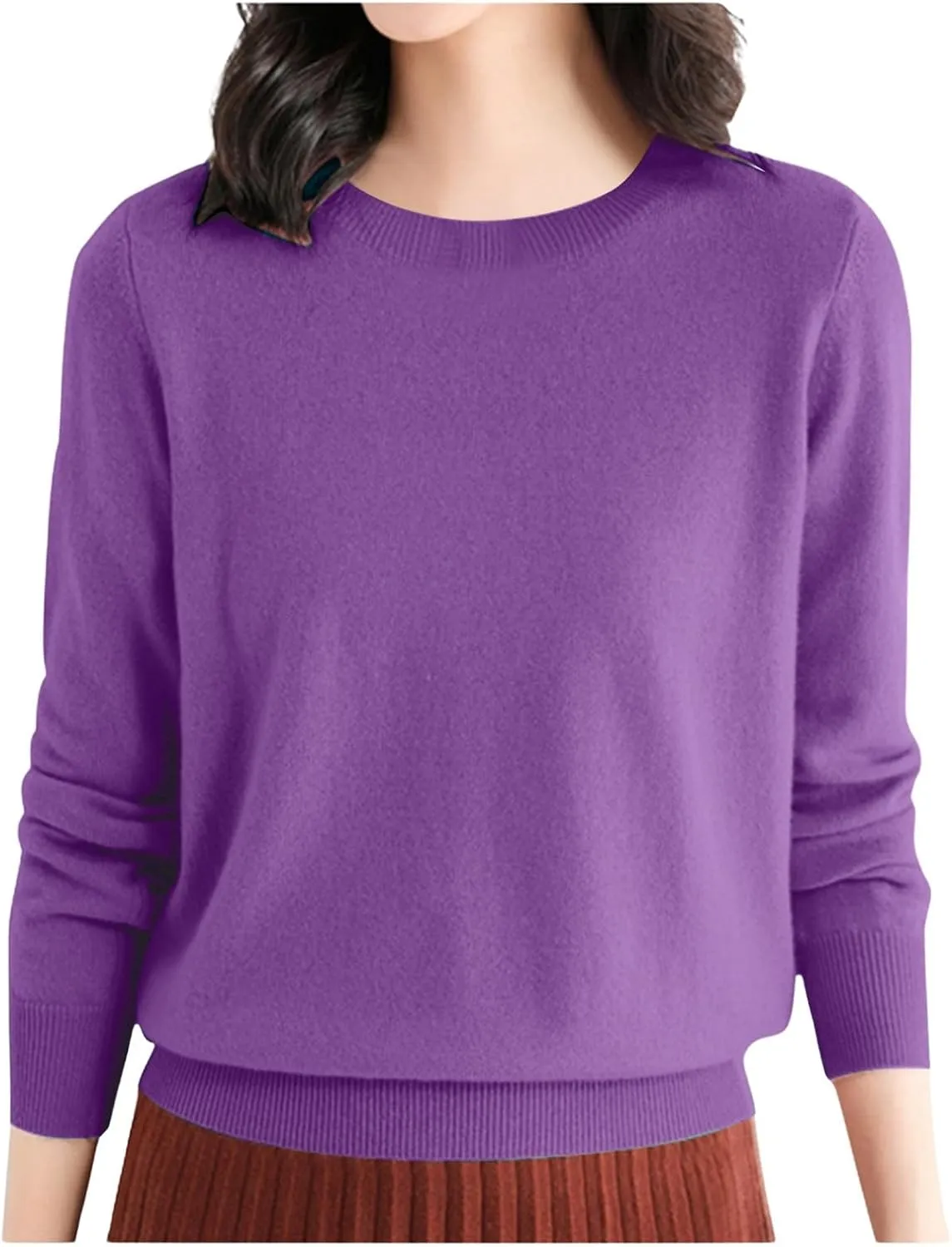 Womens Knitting Cotton Sweaters Casual Solid Warm Sweatshirts Loose Lightweight Long Sleeve Crew Neck Pullover Tops