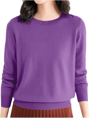 Womens Knitting Cotton Sweaters Casual Solid Warm Sweatshirts Loose Lightweight Long Sleeve Crew Neck Pullover Tops
