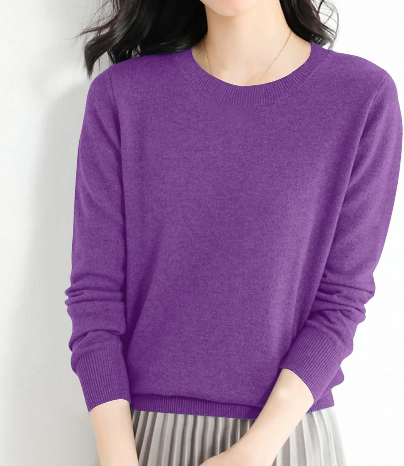 Womens Knitting Cotton Sweaters Casual Solid Warm Sweatshirts Loose Lightweight Long Sleeve Crew Neck Pullover Tops