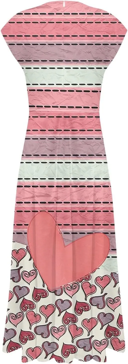 Women's Long Casual Dress Spring Summer Short Sleeve V-Neck Waist Retraction Printed Dress Fashion