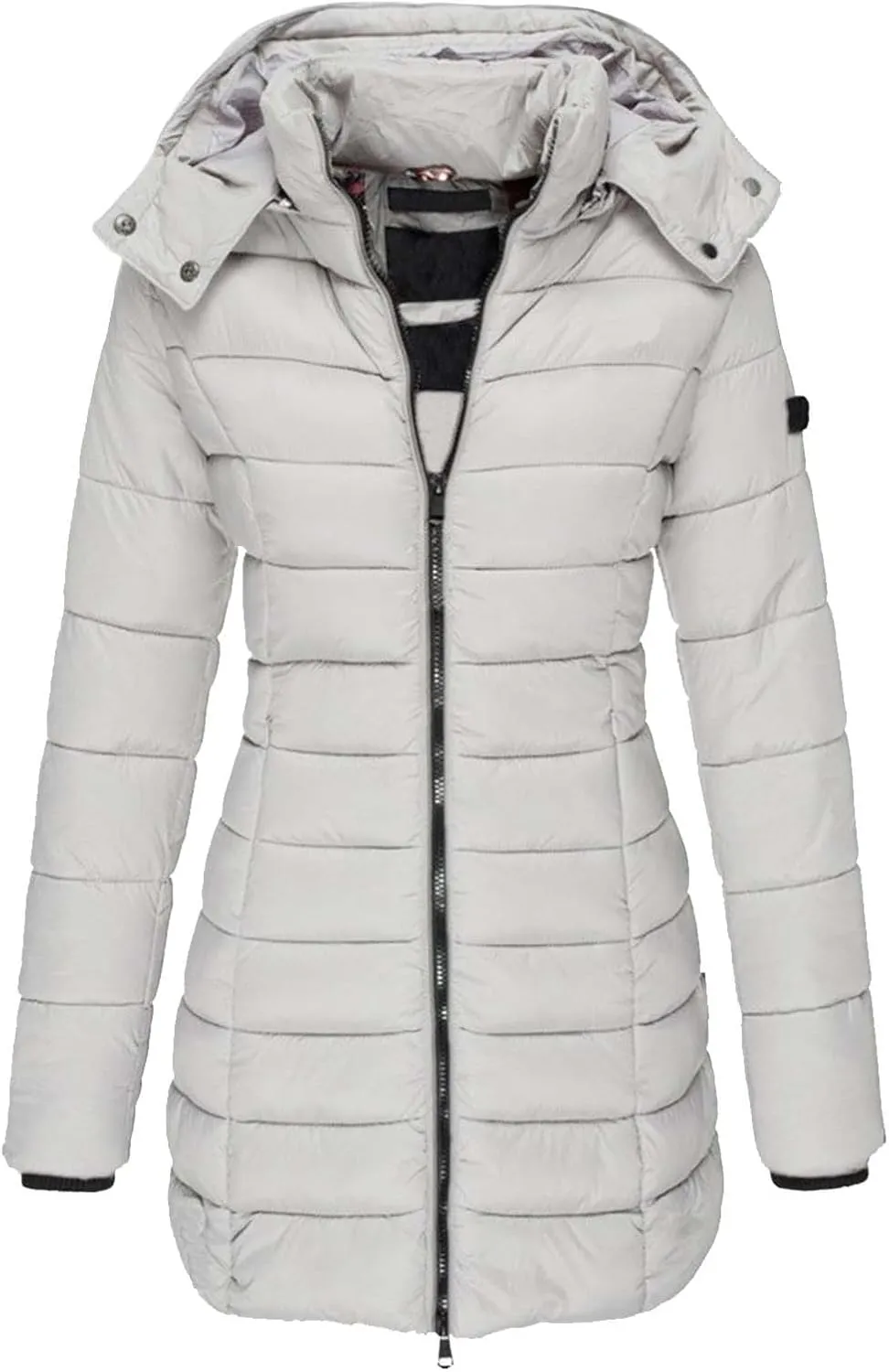Women's Long Puffer Jacket 2024 Warm Winter Thicken Down Coat Casual Solid Zip Up Long Sleeve Hooded Quilted Outwear