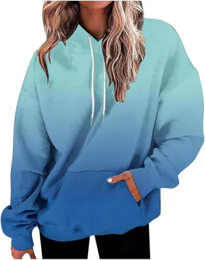 Womens Oversized Hoodies Neon Print Sweatshirt Fall Thin Long Sleeve Gradient Pullover Trendy Tie Dye Ombre Sweater