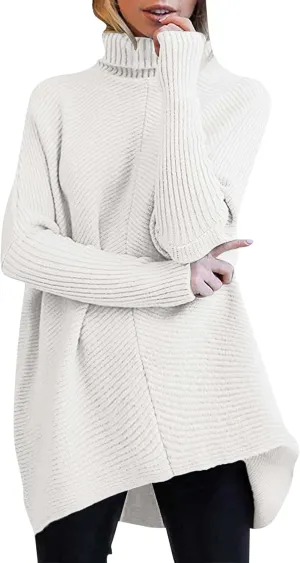 Womens Oversized Turtleneck Batwing Long Sleeve Casual Cozy Baggy Knit Pullover Tunic Sweater 2024 Fall Outfits