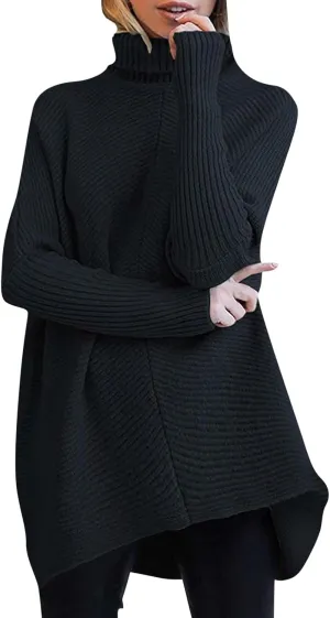 Womens Oversized Turtleneck Batwing Long Sleeve Casual Cozy Baggy Knit Pullover Tunic Sweater 2024 Fall Outfits