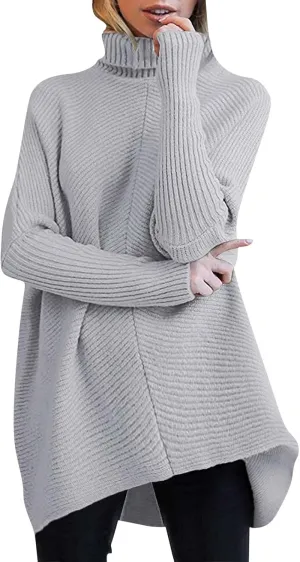 Womens Oversized Turtleneck Batwing Long Sleeve Casual Cozy Baggy Knit Pullover Tunic Sweater 2024 Fall Outfits