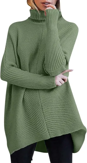Womens Oversized Turtleneck Batwing Long Sleeve Casual Cozy Baggy Knit Pullover Tunic Sweater 2024 Fall Outfits
