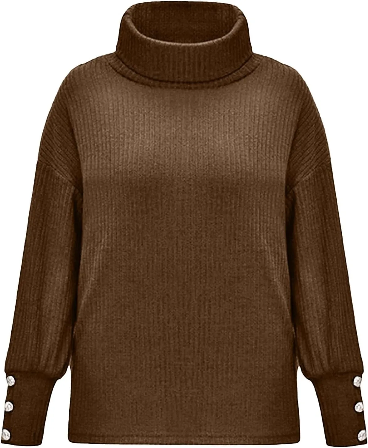 Women's Oversized Turtleneck Sweaters Fall 2024 Dressy Casual Ribbed Knit Button Long Sleeve Pullover Sweater