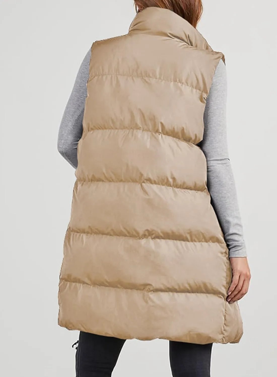 Womens Puffer Vest Casual Hooded Sleeveless Zip Up Long Jacket Lightweight Quilted Jackets Down Coat Winter Clothes