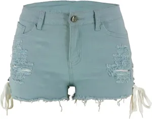 Women's Ripped Tassel High Waisted Denim Shorts Plus Size Stretchy Low Rise Slit Bandage Jeans for Women